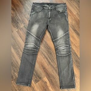 UNITED FREEDOM MEN’S 38x32 MOTORCYCLE MOTO BIKER JEANS BLACK DISTRESSED